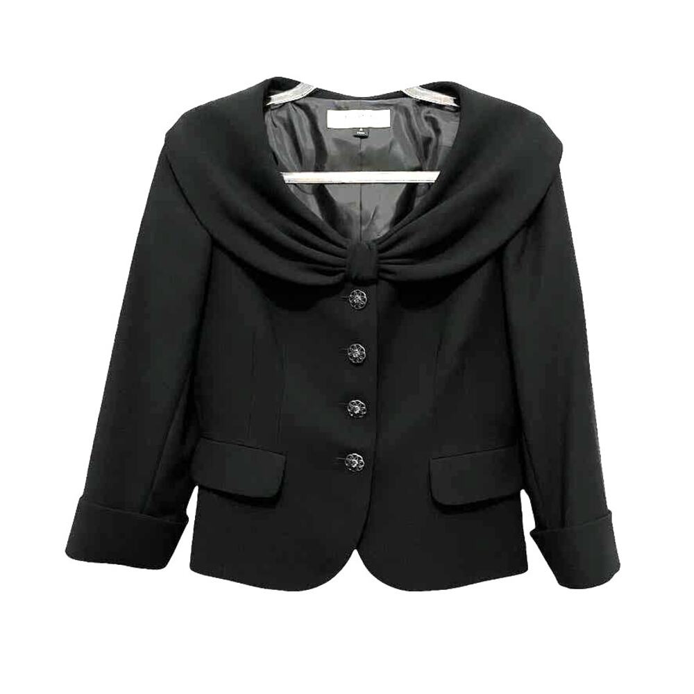 Tahari Blazer Jacket Shawl Collar Women Size 4 Black Retro 40s Vibe Secretary